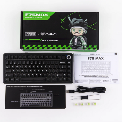 Teclado mecânico sem fios EPOMAKER X AULA F75 MAX Compact 75% ANSI Layout com ligação com fios/Bluetooth/2.4GHz, ecrã TFT e botão rotativo