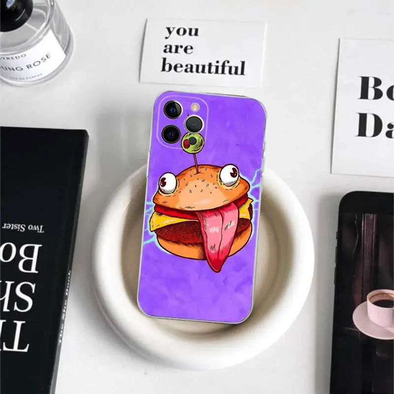 Capa de Telemóvel em TPU Macio Transparente Estilo Cartoon B-Battle-R-Royales-F-FortniteS para iPhone 17 16 15 14 13 12 11 Pro Max Plus