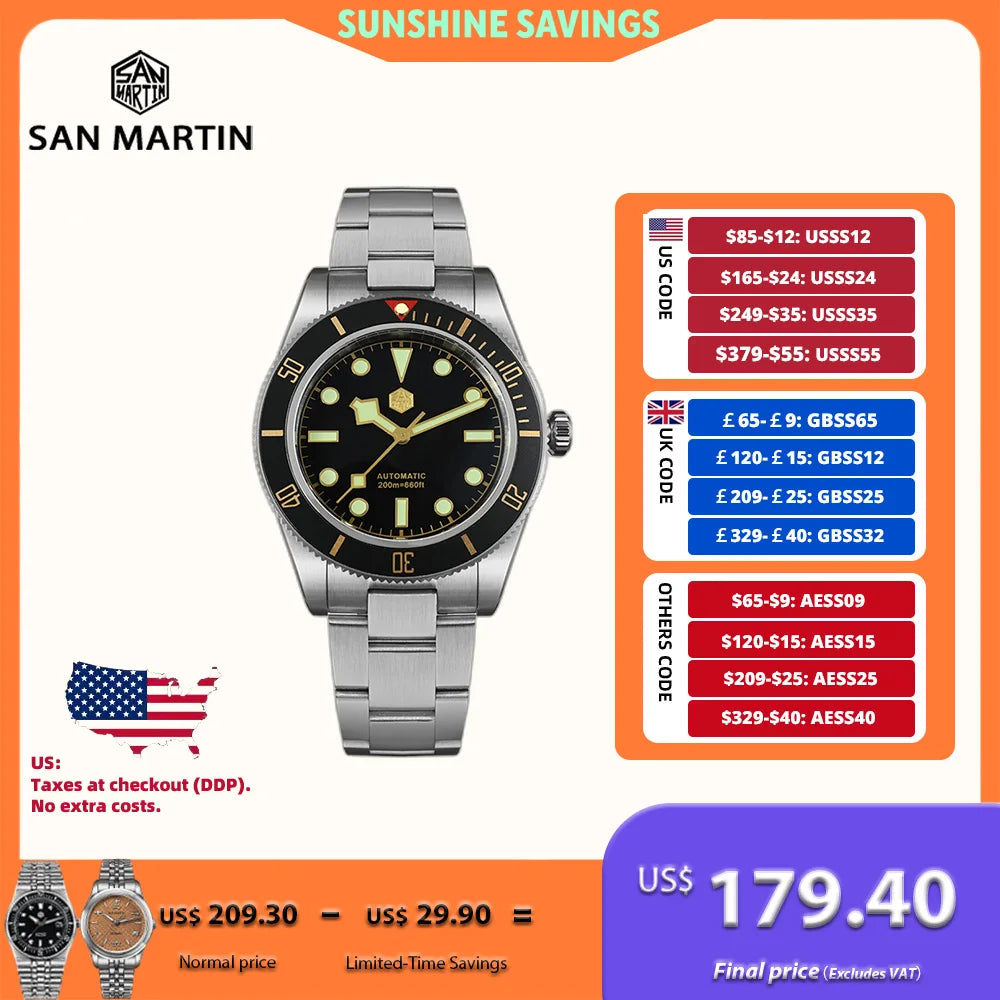 San Martin 40mm Aluminum Bezel NH35 BB58 Automatic Watches For Men Dive Wristwatch 20ATM Sapphire Luminous Reloj SN0008D