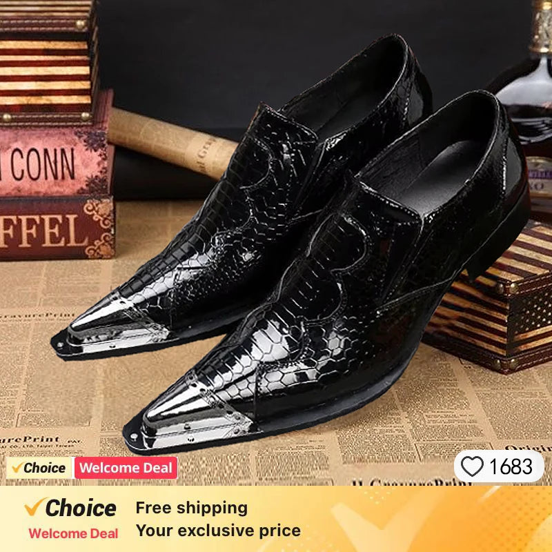 Men Luxury White Gold Metal Toe Oxford Elegant Loafers Slip On Dress Shoes Formal Wedding Party PU Leather Shoes Size 38-46
