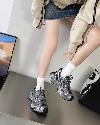 Spring Summer New Style Men and Women Dad Shoes, Thick Bottom Net Surface Sports Shoes, Trendy, Versatile, Breathable Tie Shoes