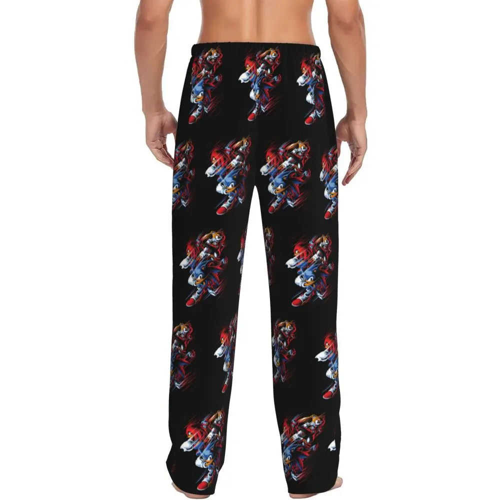 Custom Print Men's Soniced Pajama Pants Hedgehog Game Sleepwear Sleep Lounge Bottoms with Pockets