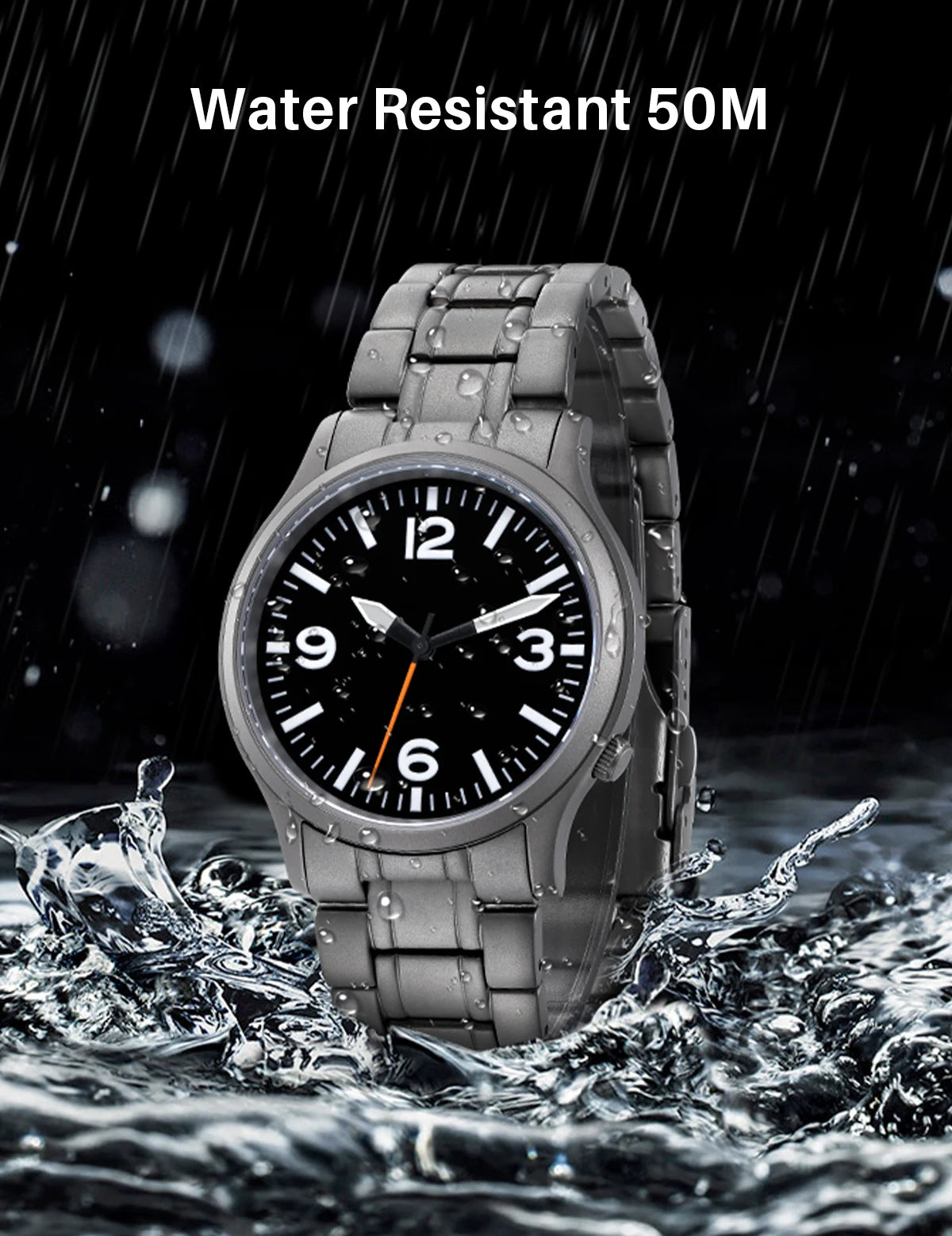 BERNY Full Titanium Watches for Men Super Luminous Sapphire Sports Field Quartz Men's Watch VH31 Wristwatch 5ATM Easy Read
