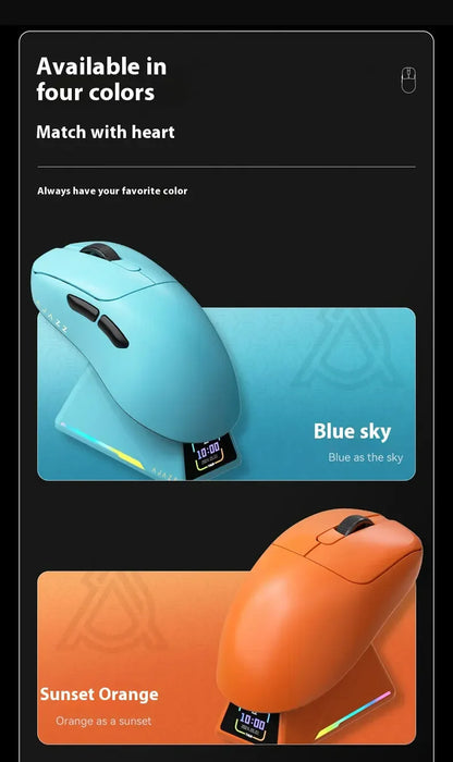 Ratón gaming inalámbrico Ajazz AJ179 APEX con base con pantalla a color, Bluetooth, PAW3395, batería de 400mAh, frecuencia de actualización de 8000Hz