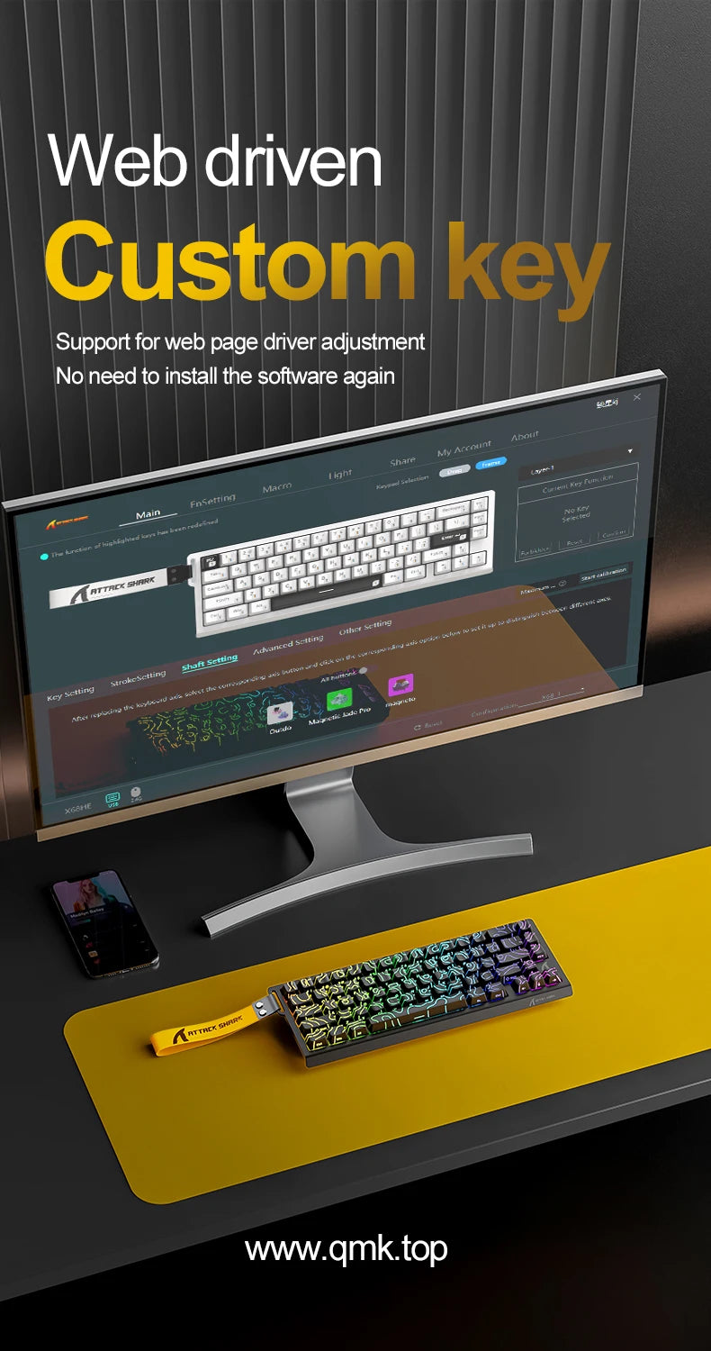 ATTACK SHARK X68HE Esports Magnetic Axis Keyboard 8KHz Return Rate, Total Area 0.01mm, and 0.125ms Rate Class Ultra-Low Latency