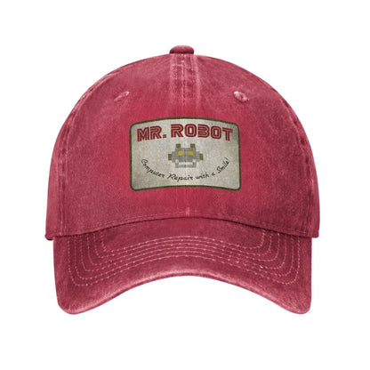 Computer mit Sourires Anime Funny Mr Robot Individuell gestaltete Retro-Cowboy-Baseballkappen für Herren aus Denim, Sonnenhut, Hip-Hop-Kappe