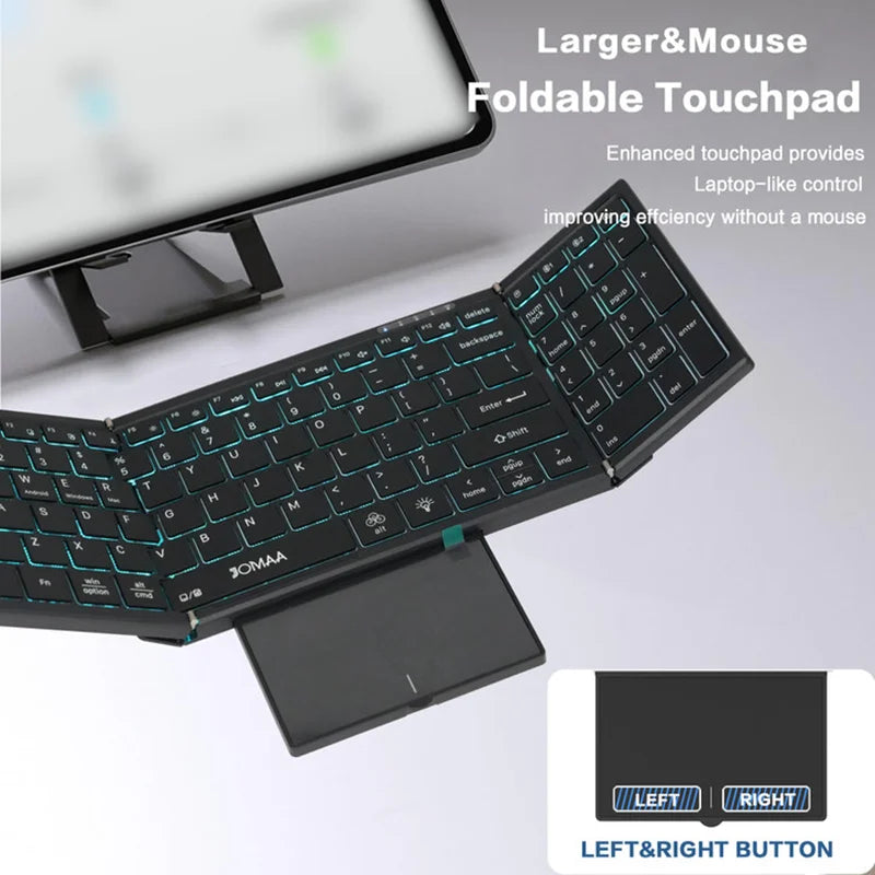 Jomaa Backlit Full Size Folding Keyboard Bluetooth+USB Wireless Keyboard with Touchpad Numeric Pad for Laptop Windows