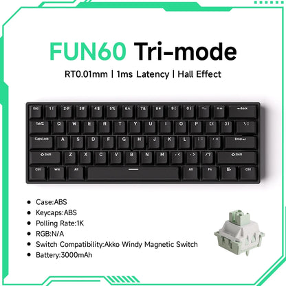 Teclado Mecânico Akko MonsGeek FUN60 com Switch Magnético, 60%, Teclado Gaming, Rapid Trigger 0.01mm, 8K, ARGB, HE/TMR, Teclado Personalizado