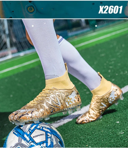 Men's High Ankle Football Boots Turf Soccer Cleats Breathable Non-slip Training Match Sneakers Outdoor Sports FG Soccer Shoes