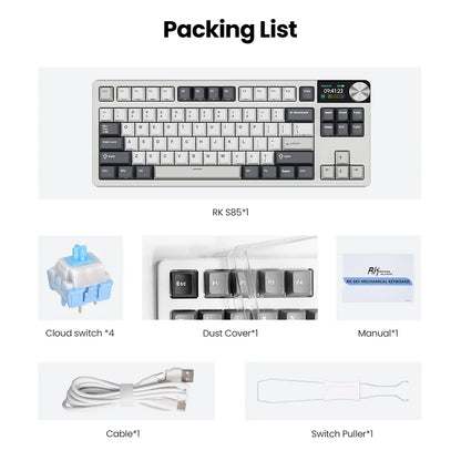 RK ROYAL KLUDGE S85 TFT Color Screen Mechanical Keyboard Tri Mode Wireless 85 Keycaps Hot-Swappable Gamer Keyboard RGB Backlit