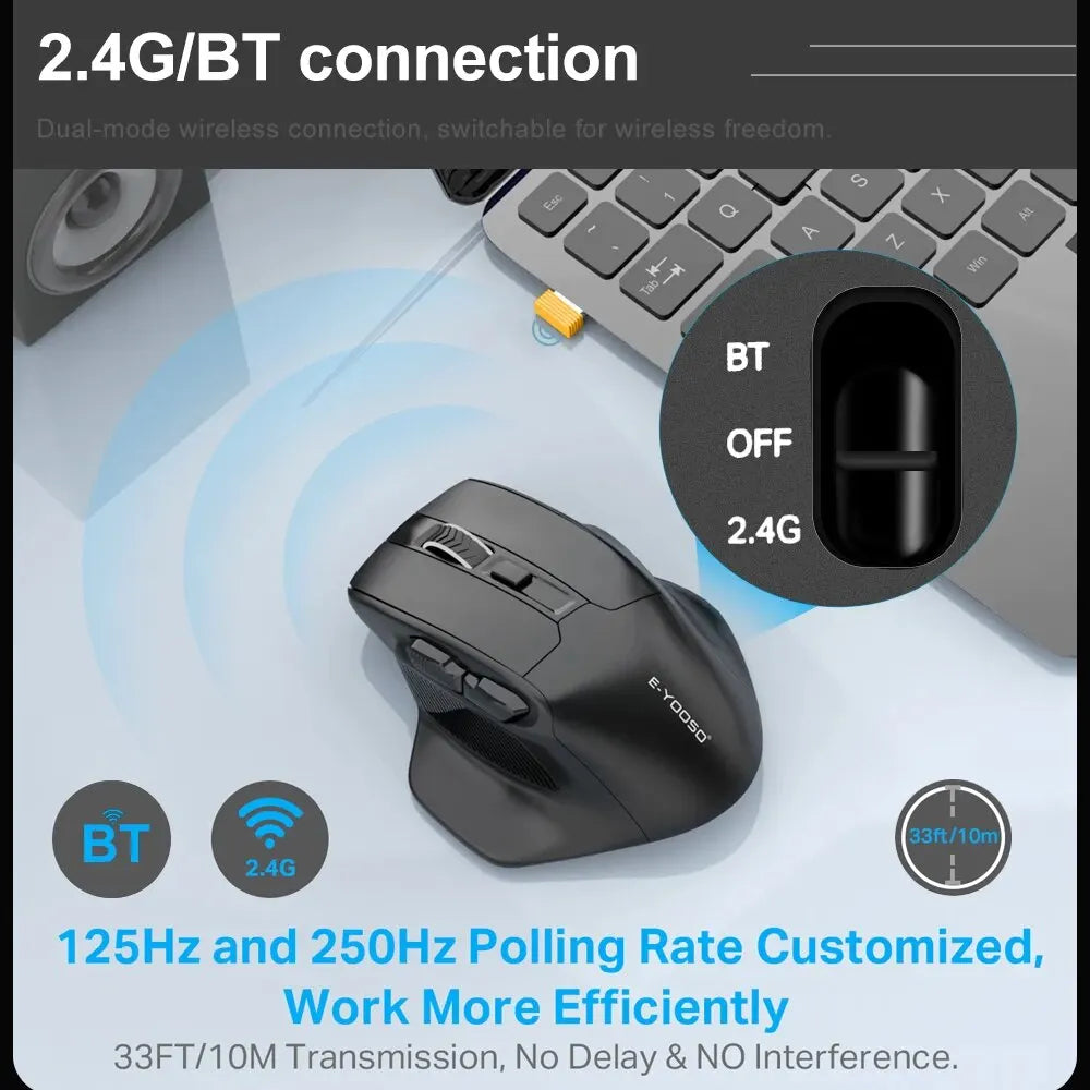Mouse gaming E-YOOSO X-31 Pro USB, mare, cu suport Bluetooth 2.4G Wireless, PAW3212, 4800 DPI, pentru gameri, computer, laptop și PC