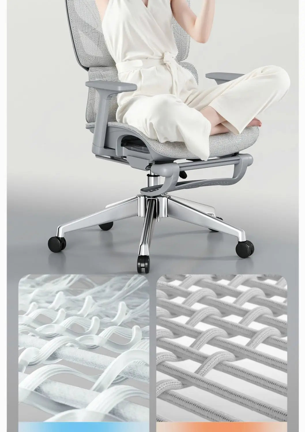 Adjustable Ergonomic Mesh Office Chair, Breathable High Back Computer Desk Chair with 6D Lumbar Support & Retractable Footrest