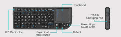 Teclado Mini Sem Fios Original Rii X1 2.4GHz Inglês/RU/ES/FR com TouchPad para Android TV Box/PC/Portátil