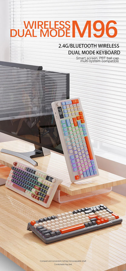 M96 Bluetooth Keyboard Wireless FREEWOLF Screen Gaming Keyboard, Electronic Screen, Multi-Device Connection, Ergonomics Gaming