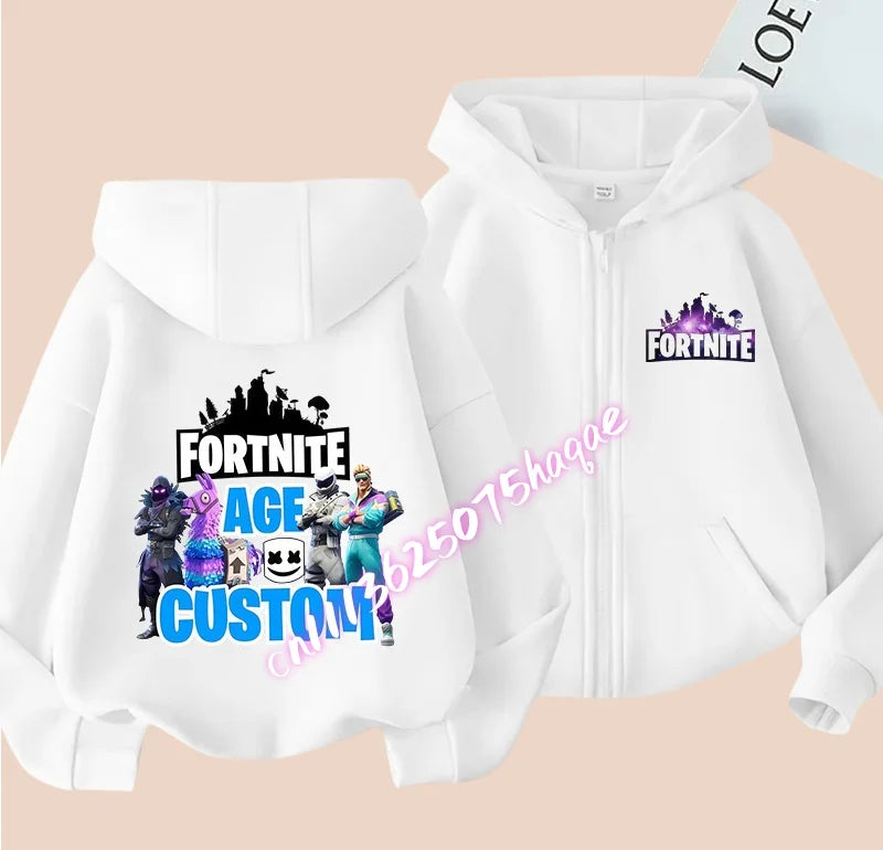 Kinder-Outdoorjacke Cartoon FORTNITED für Mädchen und Jungen, Sweatshirt-Mantel, hochwertige dünne Windjacke, Herbst-Zip-Jacke, Oberteil