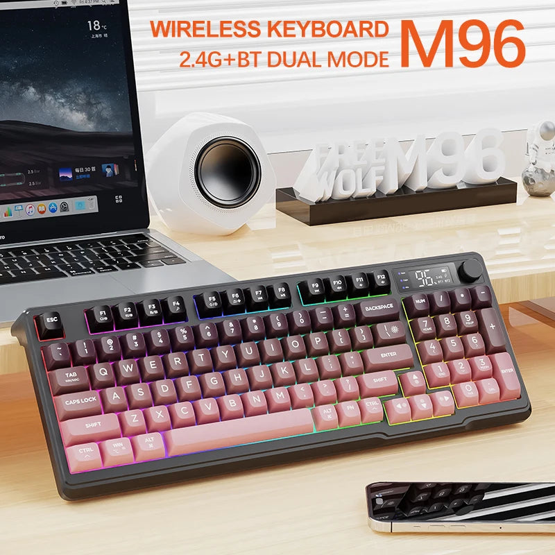 M96 Bluetooth Keyboard Wireless FREEWOLF Screen Gaming Keyboard, Electronic Screen, Multi-Device Connection, Ergonomics Gaming