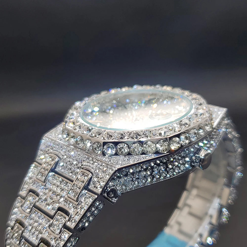 Droshipping Quartz Watches For Men Octagonal Case Luxury Diamond Men's Watch With Big Zircon Bezel Fashion Hip Hop Hand Clock