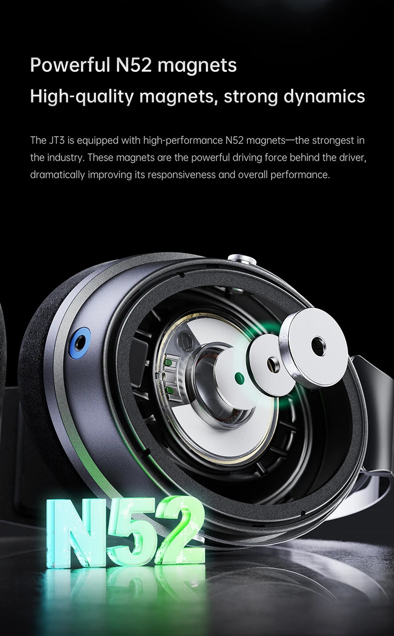 Cuffie over-ear cablate open-back FiiO JT3 con driver dinamico da 50mm HiFi e cavo rimovibile