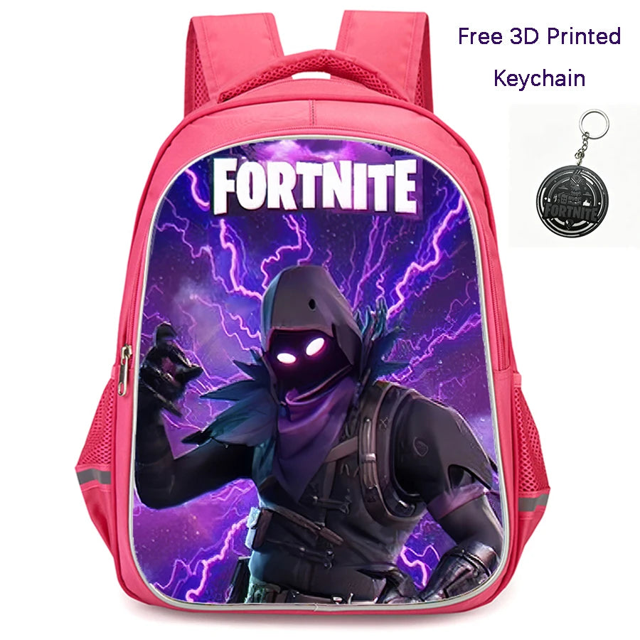 FORTNITE 16-inch Durable Lightweight Backpack, Dual Zipper Pockets, Cartoon Style for Boys & Girls Ages 6-10, Free 3D Printed Keychain
