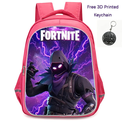 FORTNITE 16-inch Durable Lightweight Backpack, Dual Zipper Pockets, Cartoon Style for Boys & Girls Ages 6-10, Free 3D Printed Keychain