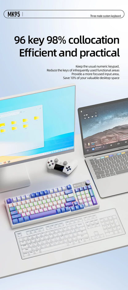 SMAILWOLF MK95 Bluetooth 무선 한국어 맞춤형 기계식 키보드 e-스포츠 3 모드 노트북 오피스 게임 풀 키 핫 스왑 가능 RGB 조명 효과