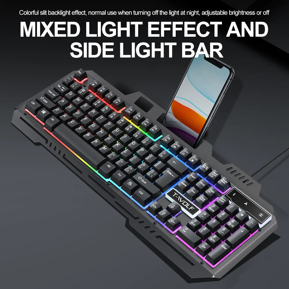 104Keys Gaming Keyboard and Mouse Combo with RGB Backlit,All-Metal Panel Waterproof Light Up,USB Wired Computer Keyboards Gaming