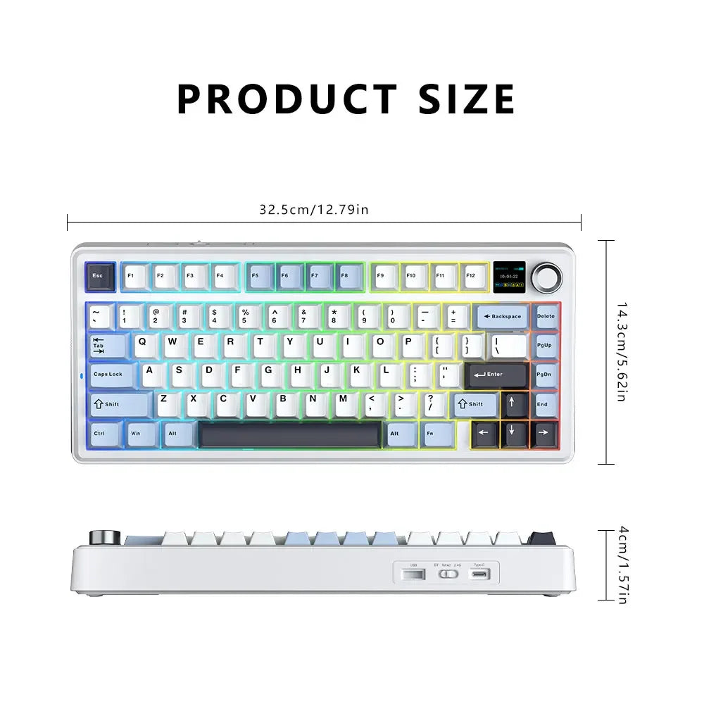 Teclado mecánico gaming AULA F75 MAX 2.4G inalámbrico/BT/con cable, Hot-Swap RGB, 75%, 81 teclas, teclado de oficina con pantalla TFT