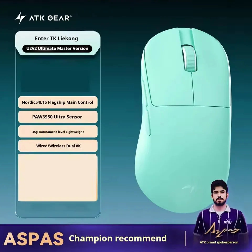 NEW ATK U2 V2 Mini Ultimate Wireless Gaming Mouse Tri-model Lightweight PAW3950 Ultra 8KHz 500mAh Custom Ergonomic E-sports Mouse