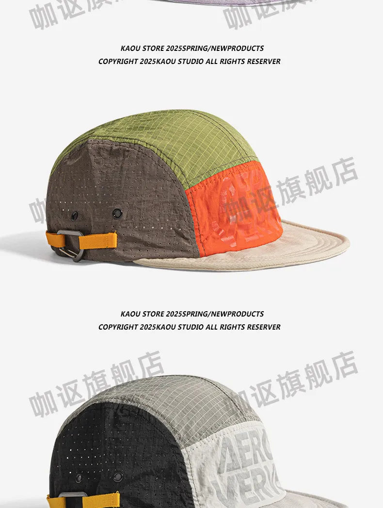 Gorras de béisbol japonesas de 5 paneles con combinación de colores retro para hombre; para verano, actividades al aire libre, acampada y ocio; protección solar; gorras de nicho para mujer
