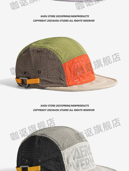 Gorras de béisbol japonesas de 5 paneles con combinación de colores retro para hombre; para verano, actividades al aire libre, acampada y ocio; protección solar; gorras de nicho para mujer