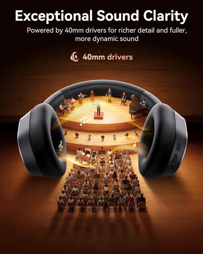Active Noise Cancelling Headphones Bluetooth 6.0 Wireless Over-Ear Headphones Foldable with LED Power Display & 6-Mic ENC Calls