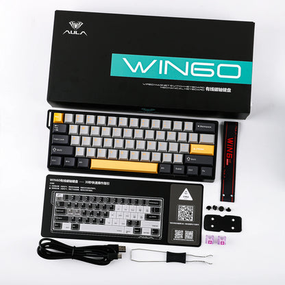 Teclado mecânico com fios AULA WIN60 HE/WIN60 HE MAX 60%, estrutura Tray-Mount, Hot-Swap e interruptores magnéticos de efeito Hall