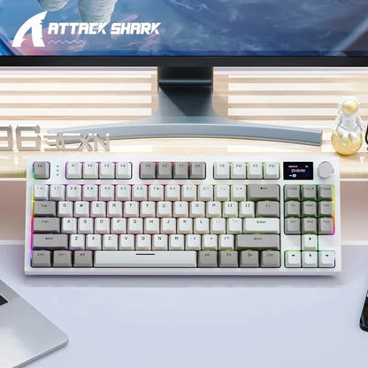 Teclado mecânico ATTACK SHARK K86 com botão metálico, ecrã TFT inteligente a cores, layout de 87 teclas, iluminação RGB e ligação trimodo