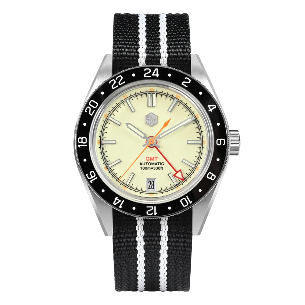 Orologio da uomo automatico San Martin 39.5mm Limited Edition con quadrante Full Lume, NH34 GMT, data a ore 6, 10Bar, Kol Saati di lusso SN0116W