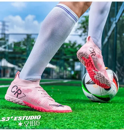 Kids Anti Collision Toe Football Boots Lace Up Closure Short Non Slip Studs Wearproof Breathable Outdoor Grass Game Shoes