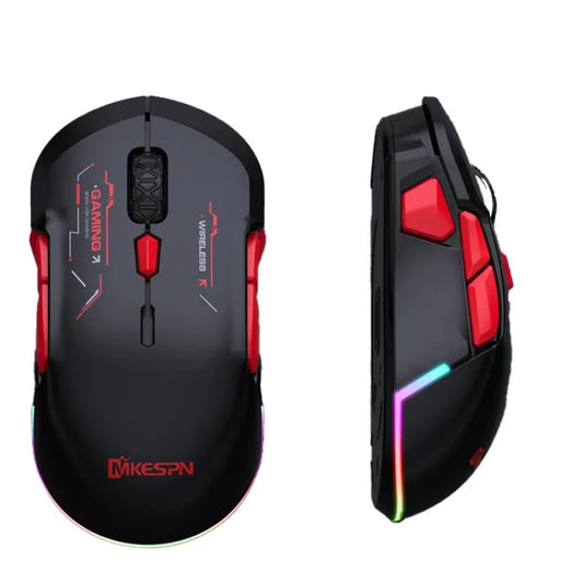 MKESPN W12 10-Tasten-Makro-Gaming-Maus, beidhändig, kabellos, Bluetooth, Mehrkanal, Tri-Mode, großes RGB, ergonomisch, beidhändig