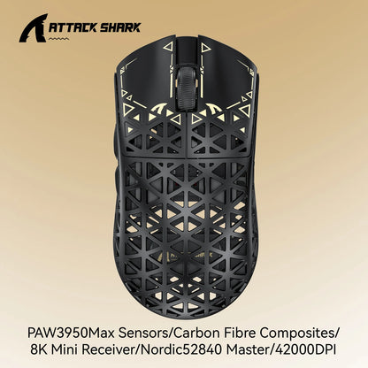 ATTACK SHARK R5 ULTRA Wireless Gaming Mouse - 8K Polling,PAW3950MAX Sensor,42,000 DPI,Carbon Fiber Ultra-Light for Pro Esport