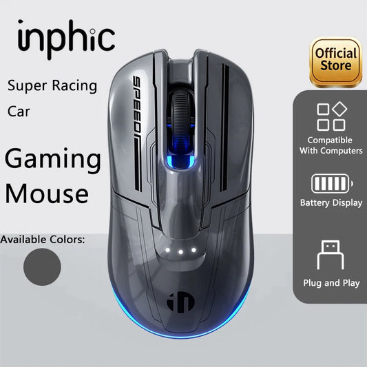 INPHIC Super Racing Car Series kabellose Bluetooth-Gaming-Maus 500mA mit Akkustandsanzeige und anpassbaren Lichteffekten