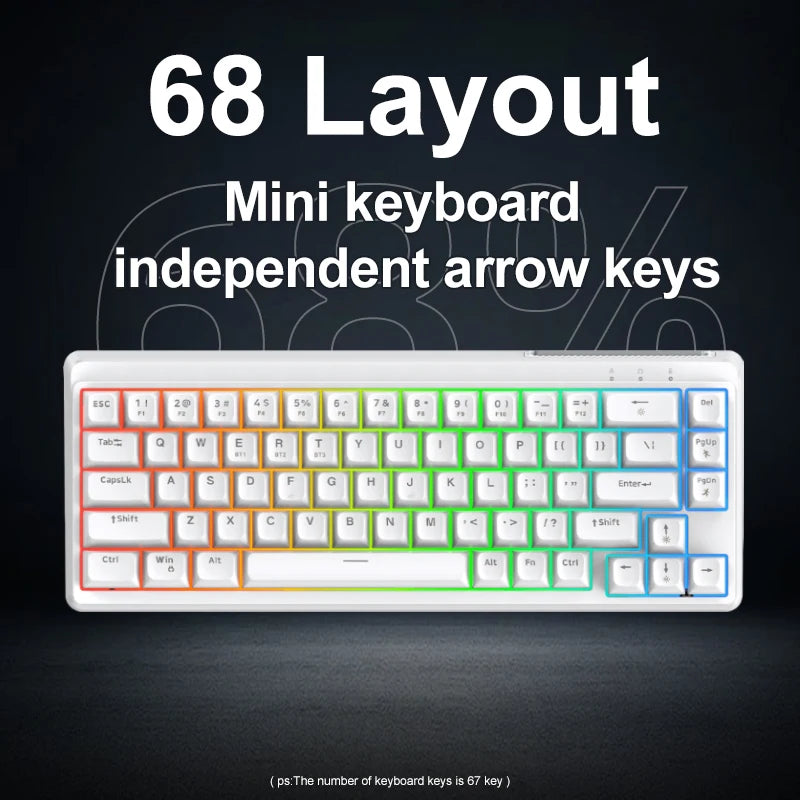 Teclado FREEWOLF M68SE com sensação mecânica, 68 teclas, mini teclado compacto com fios, silencioso, para portáteis, gaming e utilização em escritório