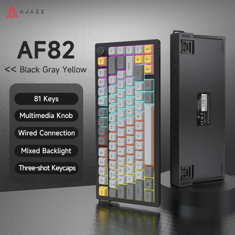 Teclado AJAZZ AF82 Office Low Profile RGB com fios/sem fios para gaming, layout 75%, 82 teclas, bateria de 4000mAh para Win/Mac