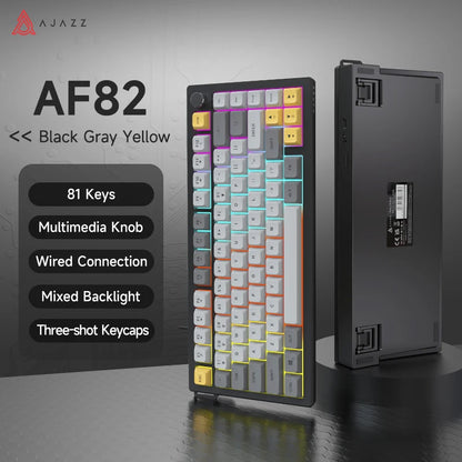 Teclado AJAZZ AF82 Office Low Profile RGB com fios/sem fios para gaming, layout 75%, 82 teclas, bateria de 4000mAh para Win/Mac