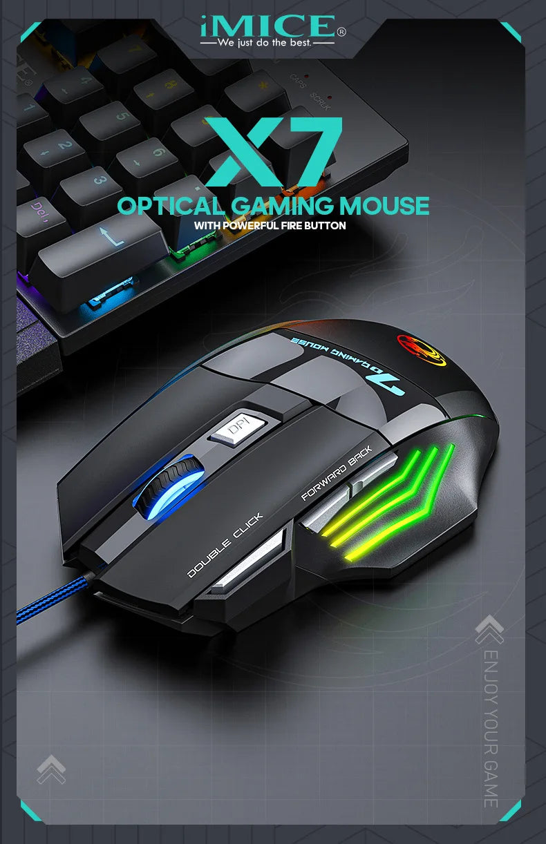4 Keys USB Wired Gaming Mouse Generation Ergonomic Gaming Mouse 2400DPI Mouse RGB Backlit High-Precision Optical Sensor Mouse
