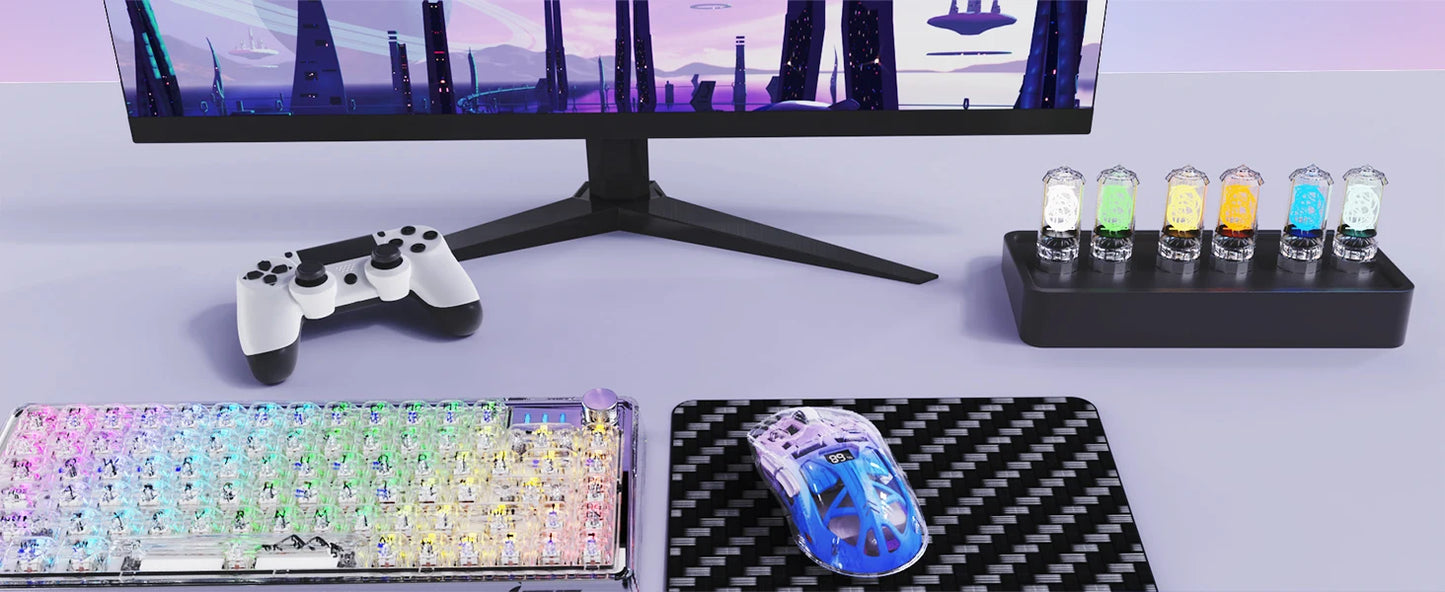 A2 transparente kabellose Gaming-Maus, BT 5.0/2.4G, wiederaufladbare RGB-Maus für PC mit digitalem Display, PixArt 3212, 5 einstellbare DPI