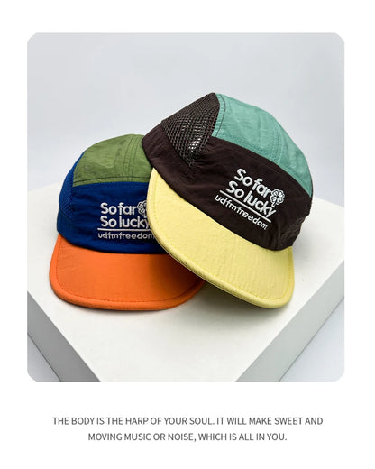 Unisex-baseballkepsar med platt skärm och broderade bokstäver, andningsbara, koreanska solskyddskepsar, snabbtorkande kepsar med skärm, mångsidiga insatser