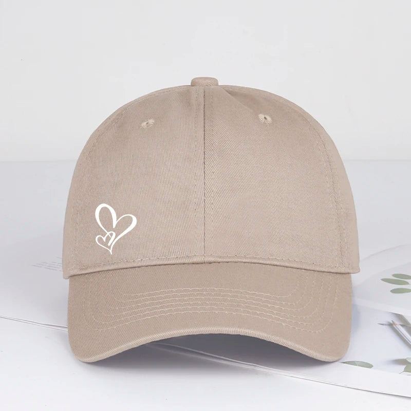 Minimalistinė beisbolo kepurė su dvigubo širdies raštu, moterims ir vyrams, minkšta, reguliuojama, „Dad Hat“ stiliaus, kasdieninė, meilės tematikos, saulės kepurė