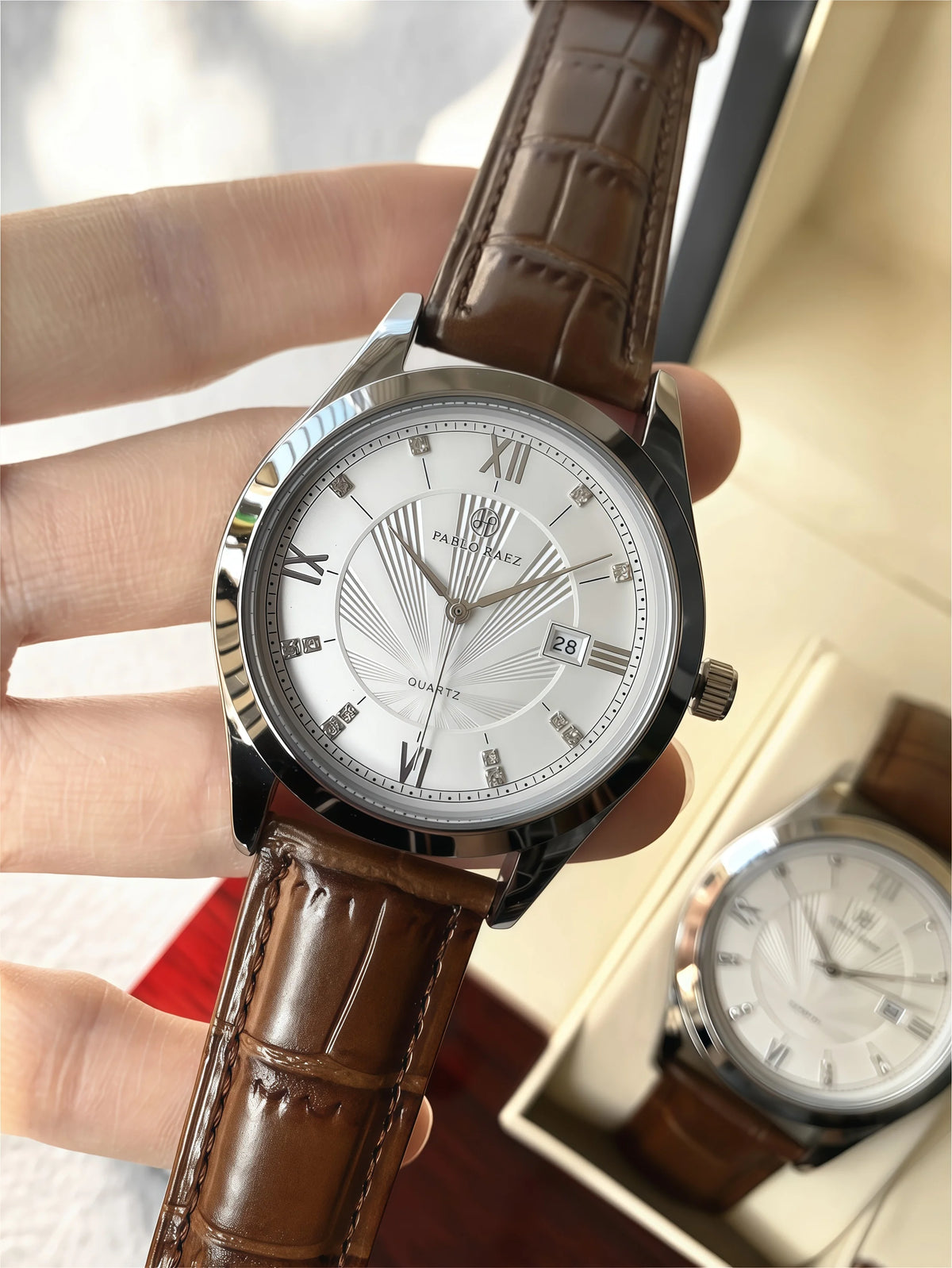 PABLO RAEZ Real Photos Top Brand Luxury Man Wristwatch Waterproof Diamond Date Leather Watch Quartz Fashion