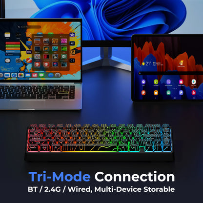 Teclado Mecânico Sem Fios XVX M67 JadeStone com Teclas IMD-Tech Tri-Mode, Teclado Gamer Branco Topographic com Design Gasket