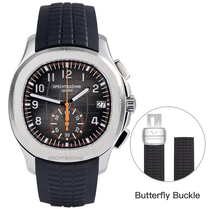Specht & Söhne New Classic 5167 Men's Watch Orange Color Sapphire Crystal Rubber Strap Sports Male Quartz Watches 50M Waterproof