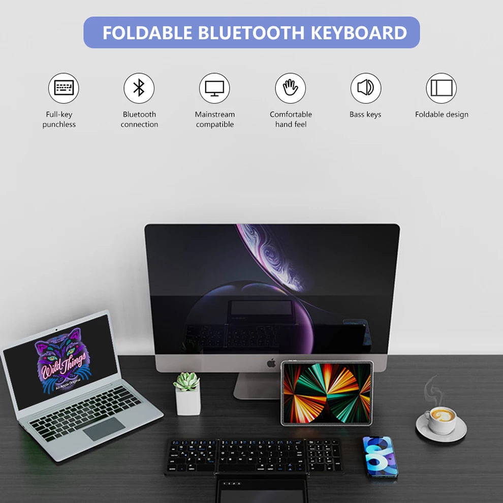 BOW Foldable Bluetooth Keyboard with Touchpad Pocket Folding Keyboard for Laptop Phone Tablet Wireless Rechargeable Keyboard