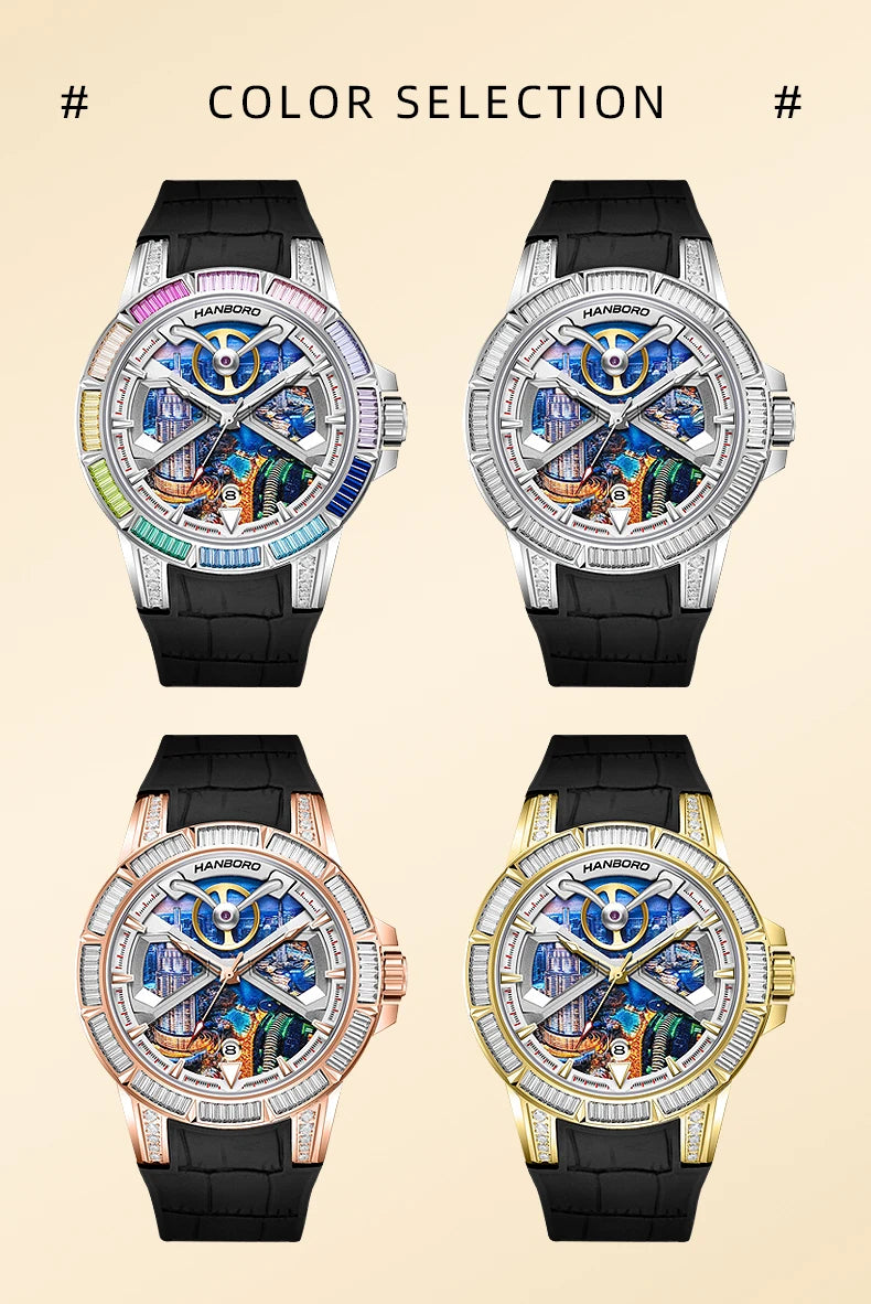 HANBORO Dubai Collection Dubai Characteristic Personalized Dial Frosted Crafted Diamonds Luxury Men's Automatic Mechanical Watch